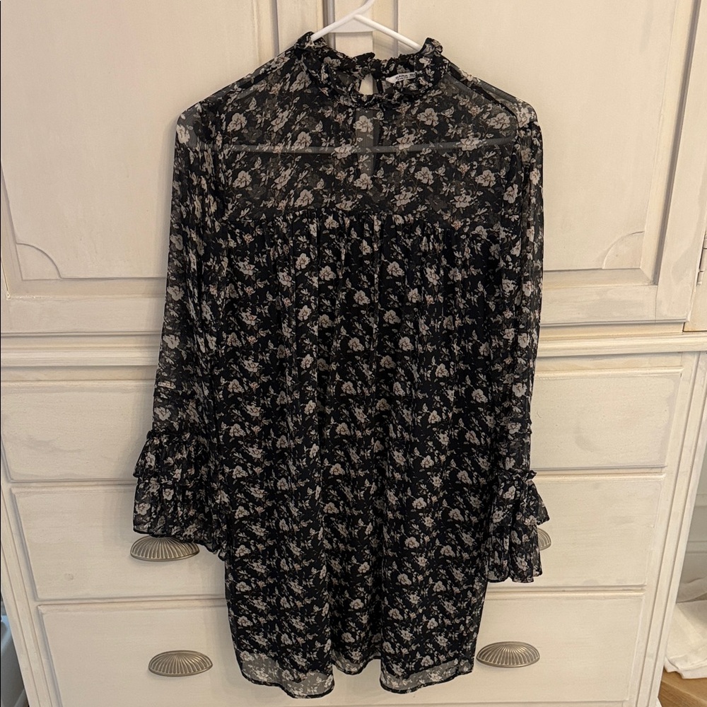 Floral Black Loned Mini Swing Dress